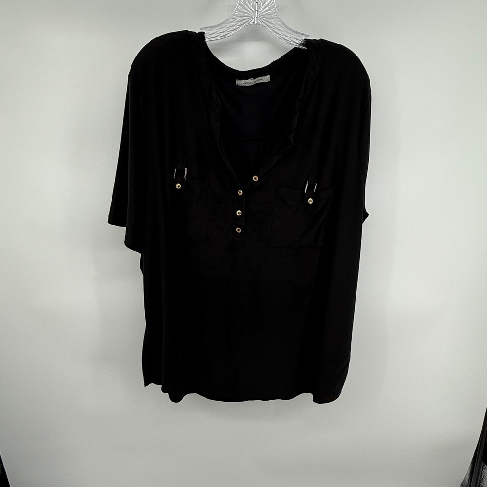 Lynn Ryan Black Plus Size 3X Button Front Roll Tab‎ Sleeve Shirt Top Womens